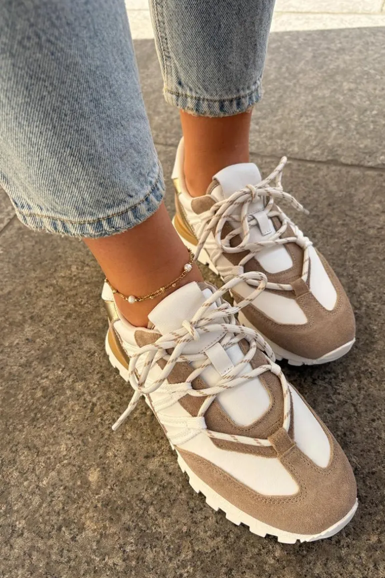 Skórzane Półbuty Sneakersy Damskie Artiker 56C1738 Beżowo-Złote