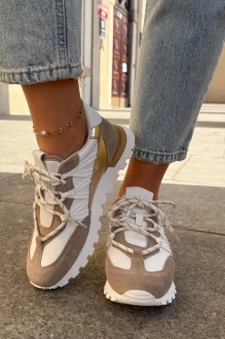 Skórzane Półbuty Sneakersy Damskie Artiker 56C1738 Beżowo-Złote