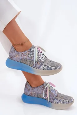 Skórzane Półbuty Sneakersy Damskie Na Platformie Maciejka 06776A-06 Niebieskie