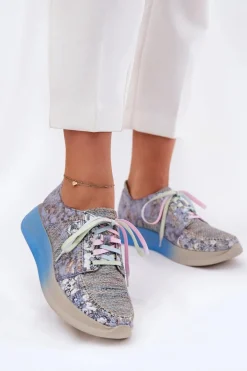 Skórzane Półbuty Sneakersy Damskie Na Platformie Maciejka 06776A-06 Niebieskie