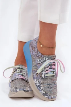 Skórzane Półbuty Sneakersy Damskie Na Platformie Maciejka 06776A-06 Niebieskie