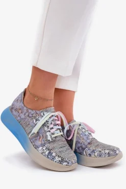 Skórzane Półbuty Sneakersy Damskie Na Platformie Maciejka 06776A-06 Niebieskie