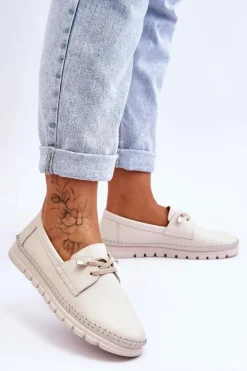 Skórzane Półbuty Wsuwane Beżowe Archie