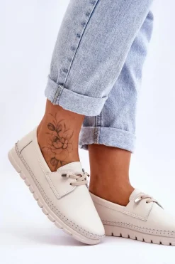 Skórzane Półbuty Wsuwane Beżowe Archie