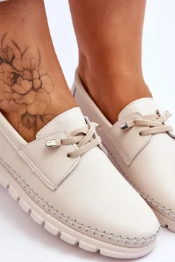 Skórzane Półbuty Wsuwane Beżowe Archie