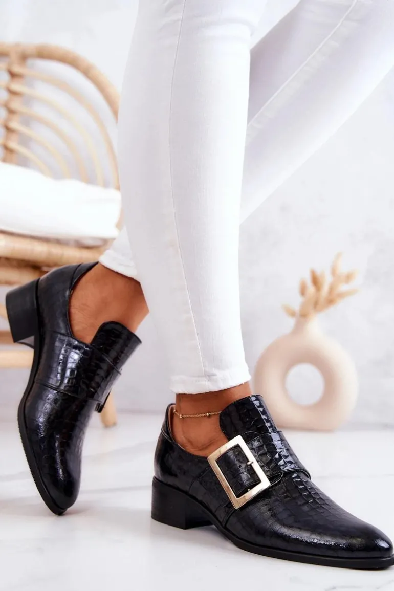 Skórzane Półbuty Ze Sprzączką Czarne Taliya