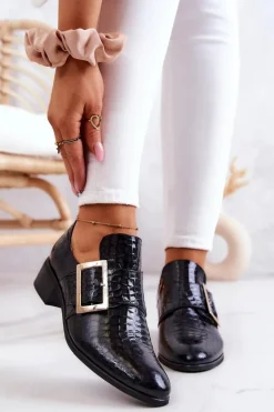 Skórzane Półbuty Ze Sprzączką Czarne Taliya