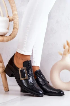 Skórzane Półbuty Ze Sprzączką Czarne Taliya