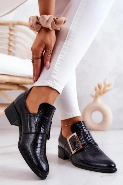 Skórzane Półbuty Ze Sprzączką Czarne Taliya