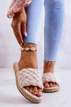 Skórzane Plecione Klapki Big Star JJ274922 Beżowe