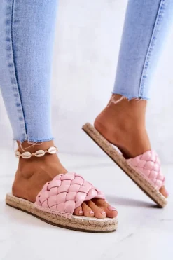 Skórzane Plecione Klapki Big Star JJ274921 Różowe