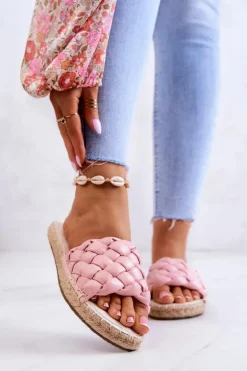 Skórzane Plecione Klapki Big Star JJ274921 Różowe