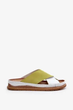 Skórzane Profilowane Klapki Maciejka 04986-11 Limonkowe