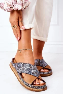 Skórzane Profilowane Klapki Maciejka 04986-02 Brązowe