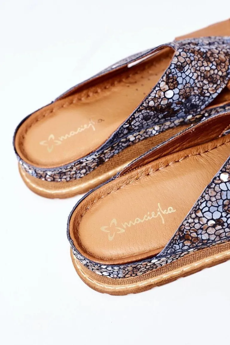 Skórzane Profilowane Klapki Maciejka 04986-02 Brązowe