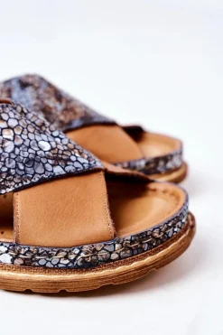 Skórzane Profilowane Klapki Maciejka 04986-02 Brązowe