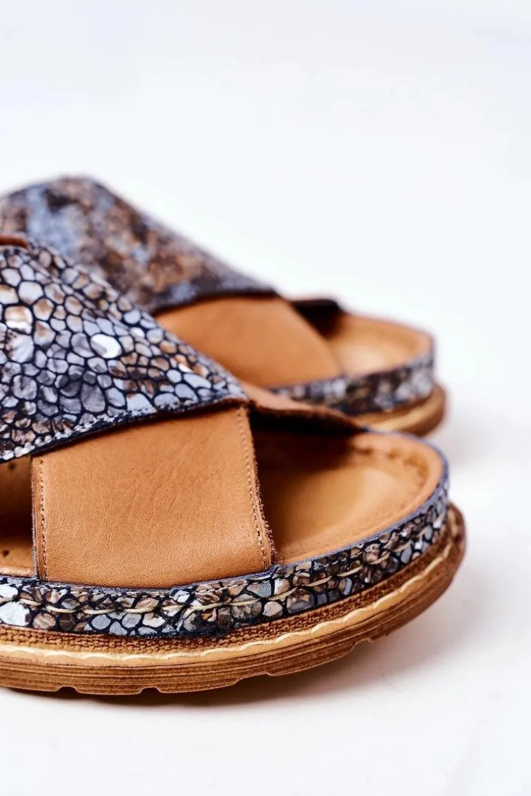 Skórzane Profilowane Klapki Maciejka 04986-02 Brązowe