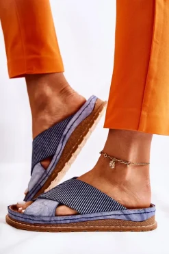 Skórzane Profilowane Klapki Maciejka 04986-17 Niebieskie