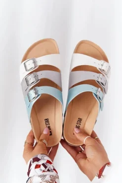 Skórzane Profilowane Klapki Big Star HH274587 Turkusowo-Srebrne