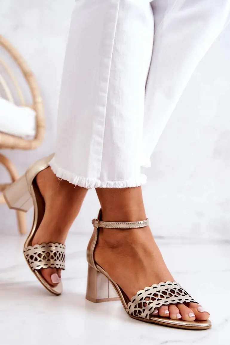 Skórzane Sandałki Ażurowe Lewski 2869/2 Złote