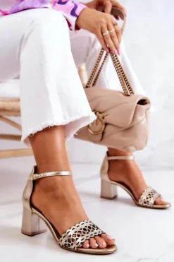 Skórzane Sandałki Ażurowe Lewski 2869/2 Złote