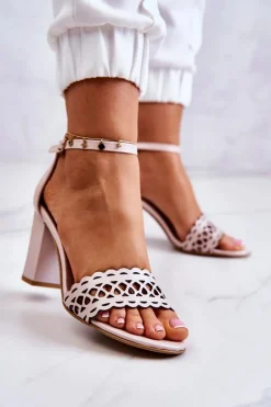 Skórzane Sandałki Ażurowe Lewski 2869 Perłowy Róż