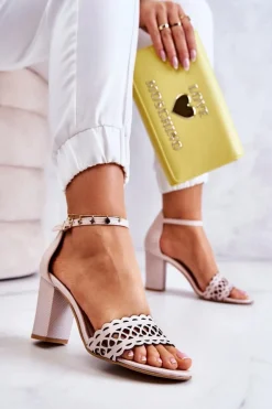 Skórzane Sandałki Ażurowe Lewski 2869 Perłowy Róż