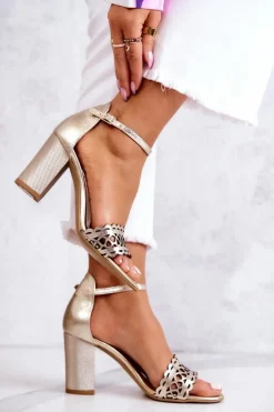 Skórzane Sandałki Ażurowe Lewski 2869 Złote