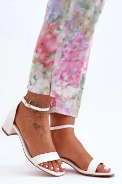 Skórzane Sandałki Na Obcasie Gładkie Białe Inspire Me!