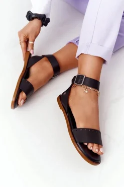 Skórzane Sandały Big Star HH274720 Czarne