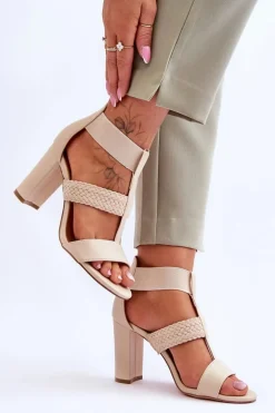 Skórzane Sandały Botki Na Obcasie Beżowe Marren