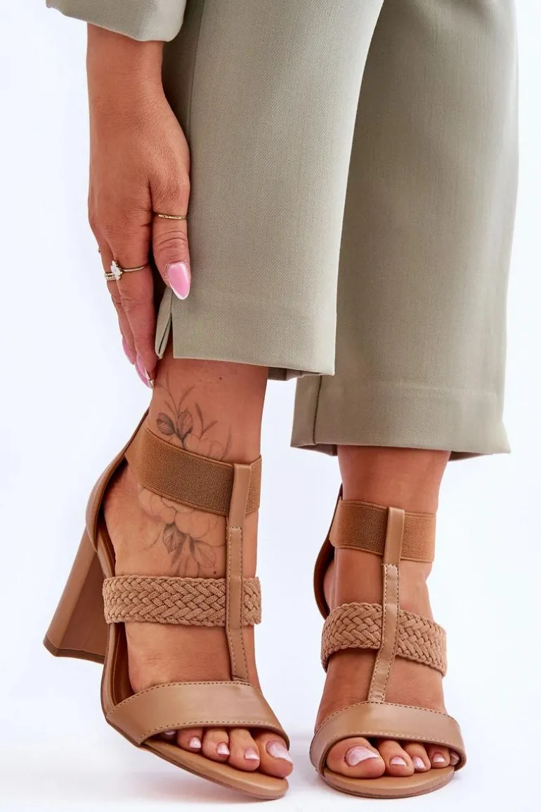 Skórzane Sandały Botki Na Obcasie Camel Marren