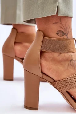 Skórzane Sandały Botki Na Obcasie Camel Marren