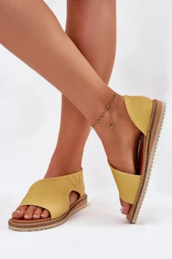 Skórzane Sandały Damskie Artiker 46C1015 Żółte
