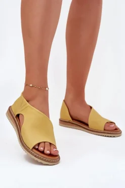 Skórzane Sandały Damskie Artiker 46C1015 Żółte