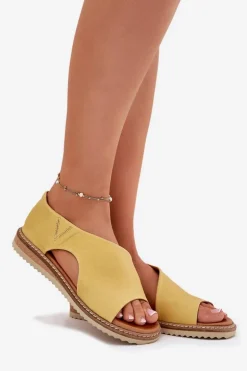 Skórzane Sandały Damskie Artiker 46C1015 Żółte