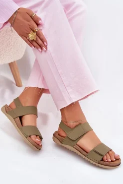 Skórzane Sandały Damskie Inblu AA0001KU Zielone