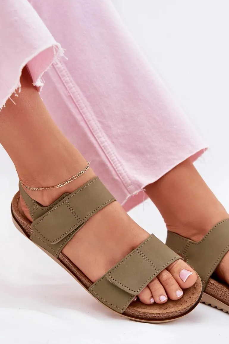 Skórzane Sandały Damskie Inblu AA0001KU Zielone