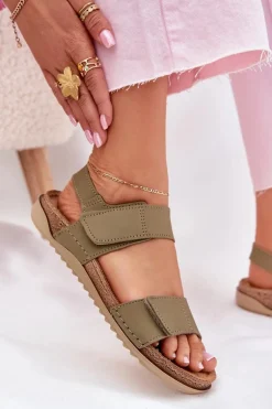 Skórzane Sandały Damskie Inblu AA0001KU Zielone