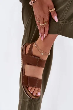 Skórzane Sandały Damskie Inblu AA0001KU Camel