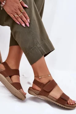 Skórzane Sandały Damskie Inblu AA0001KU Camel