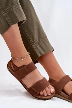 Skórzane Sandały Damskie Inblu AA0001KU Camel