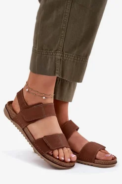 Skórzane Sandały Damskie Inblu AA0001KU Camel