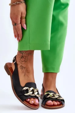 Skórzane Sandały Damskie Lewski Shoes 3230 Czarny Groch