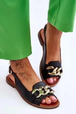 Skórzane Sandały Damskie Lewski Shoes 3230 Czarny Groch