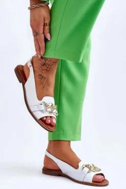 Skórzane Sandały Damskie Lewski Shoes 3230 Biały Groch