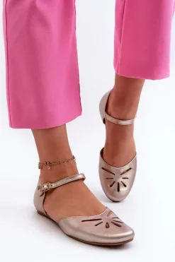 Skórzane Sandały Damskie Maciejka 06641-25 Złote