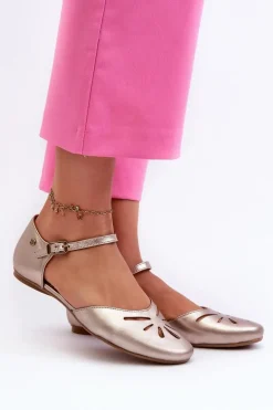 Skórzane Sandały Damskie Maciejka 06641-25 Złote
