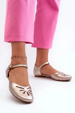 Skórzane Sandały Damskie Maciejka 06641-25 Złote