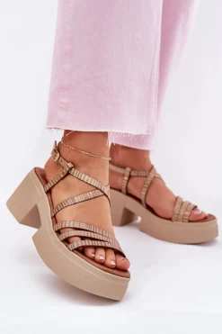 Skórzane Sandały Damskie Maciejka 06990-25 Złote